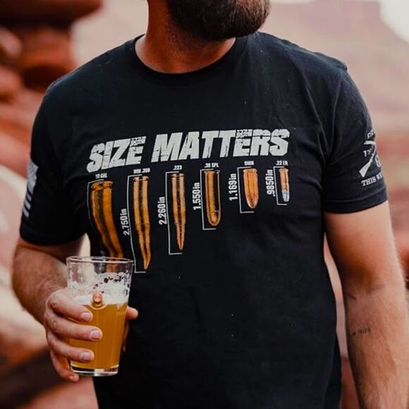 Grunt Style Men's "Size Matters" Black Bullets Beer Military Graphic T-Shirt, XL - Picture 1 of 7